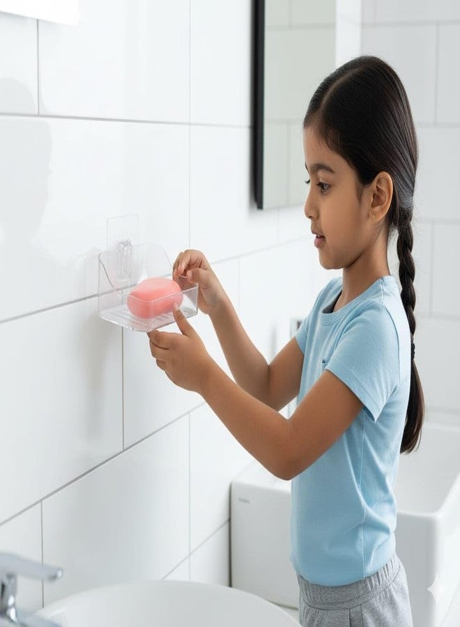 Copelle 2 PES Soap Holder for Bathroom/Soap Case/Self-Adhesive Soap Holder/Bathroom Self/Soap Stand for Bathroom/Self Draining Transparent Acrylic Soap Dish Holder Drill- Free - Image 2